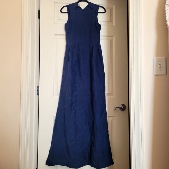 Theyskens Theory Silk Dress Navy Blue Maxi Unique Neckline - Picture 1 of 9